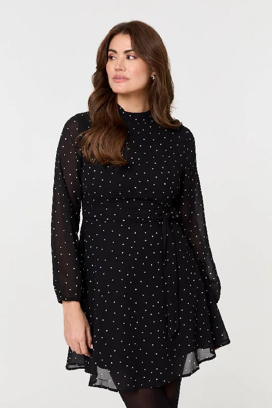 Mini dresses with side slits for a sexy appealPolka Dot Sheer Layer Mini Skater Dress Mini dresses with side slits for a sexy appealPolka Dot Sheer Layer Mini Skater Dress