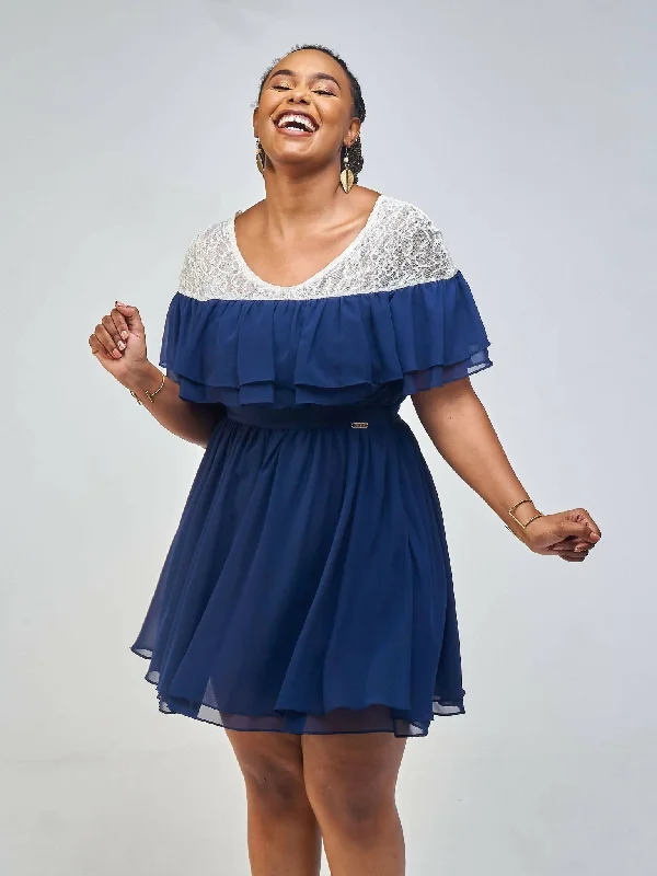 Perfect Treasures Chiffon Mini Dress - Blue