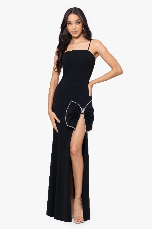 Mini cocktail dresses with a cold - shoulder ruffled sleeve"Stacy" Long Bow and Rhinestone Dress Mini cocktail dresses with a cold - shoulder ruffled sleeve"Stacy" Long Bow and Rhinestone Dress