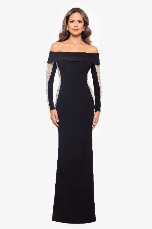Cocktail dresses with a wrap - front style and a long - length option"Jade" Long Off the Should Jersey Knit Caviar Beaded Dress Cocktail dresses with a wrap - front style and a long - length option"Jade" Long Off the Should Jersey Knit Caviar Beaded Dress