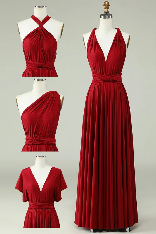 Midi wedding guest dresses in navy blue for a formal affairA-Line Halter Burgundy Long Bridesmaid Dress Midi wedding guest dresses in navy blue for a formal affairA-Line Halter Burgundy Long Bridesmaid Dress