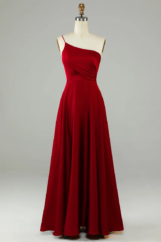 Cotton wedding guest dresses with smocked details for a casual weddingA-Line One Shoulder Burgundy Long Bridesmaid Dress with Ruffles Cotton wedding guest dresses with smocked details for a casual weddingA-Line One Shoulder Burgundy Long Bridesmaid Dress with Ruffles
