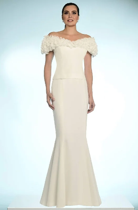 A - line cocktail wedding guest dresses in pastel colorsAlexander by Daymor - 2003 Rosette Ruffles Off Shoulder Evening Gown A - line cocktail wedding guest dresses in pastel colorsAlexander by Daymor - 2003 Rosette Ruffles Off Shoulder Evening Gown