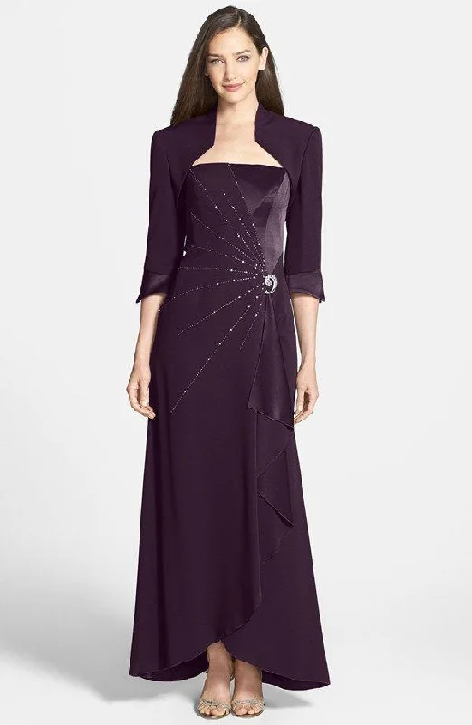 Wedding guest dresses with mesh panels and empire waistsAlexander by Daymor - 2006 Brooch Accent Sleeveless Long Gown with Bolero Wedding guest dresses with mesh panels and empire waistsAlexander by Daymor - 2006 Brooch Accent Sleeveless Long Gown with Bolero