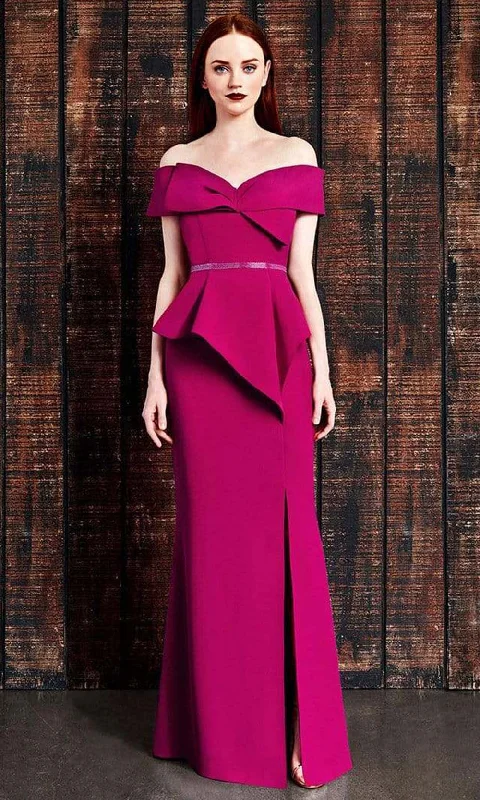 Printed wedding guest dresses with tropical motifs for beach weddingsAlexander by Daymor - 850 Bow Accent Off Shoulder Evening Dress Printed wedding guest dresses with tropical motifs for beach weddingsAlexander by Daymor - 850 Bow Accent Off Shoulder Evening Dress
