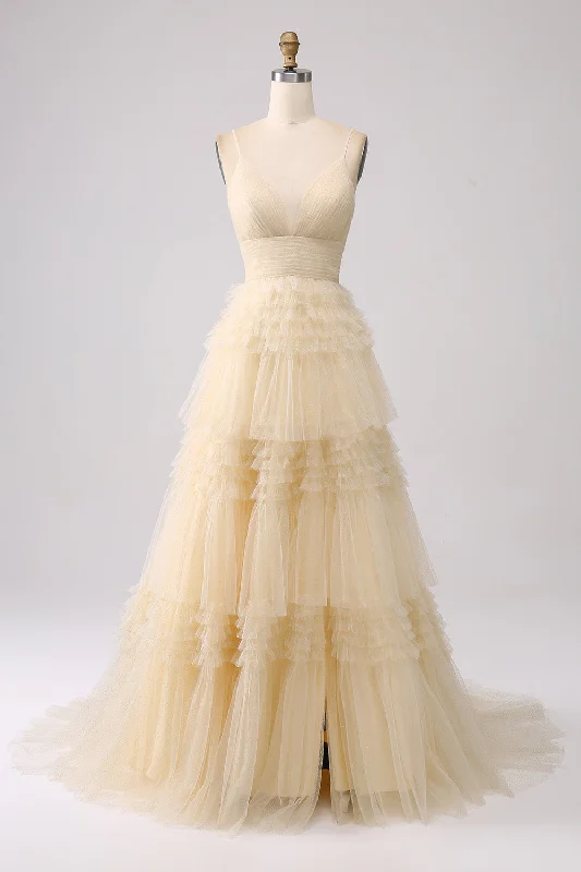 Ribbed - texture cocktail dresses with a cap - sleeve designBeige A Line Spaghetti Straps Long Prom Dress with Ruffles Ribbed - texture cocktail dresses with a cap - sleeve designBeige A Line Spaghetti Straps Long Prom Dress with Ruffles
