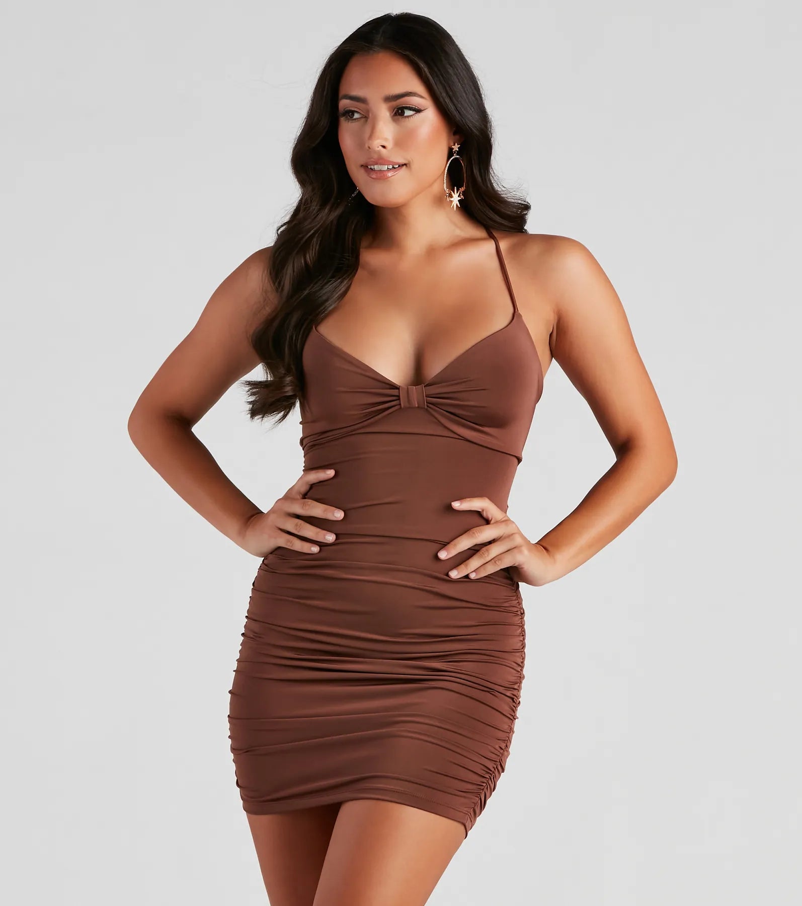 Bodycon dress in a geometric pattern​Catch A Glance Ruched Mini Dress