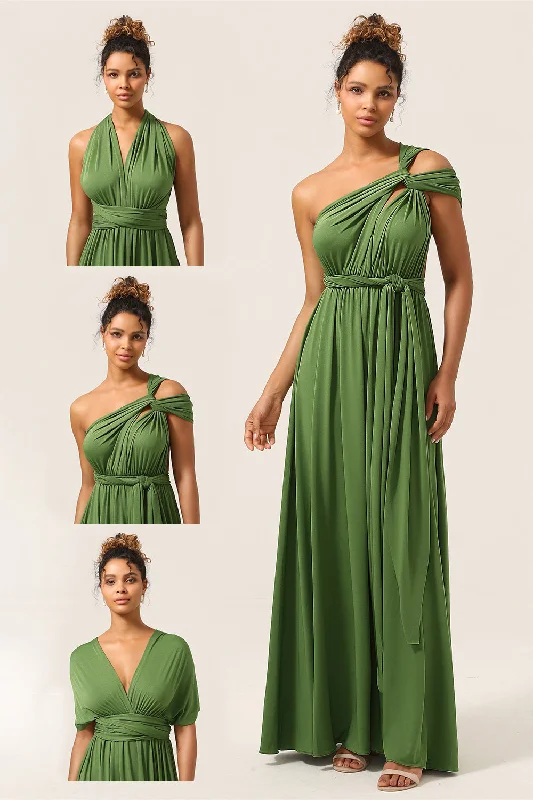 Embroidered wedding guest dresses in earthy tones for a rustic weddingCharming A Line Olive Green Spandex Convertible Wear Long Bridesmaid Dress Embroidered wedding guest dresses in earthy tones for a rustic weddingCharming A Line Olive Green Spandex Convertible Wear Long Bridesmaid Dress