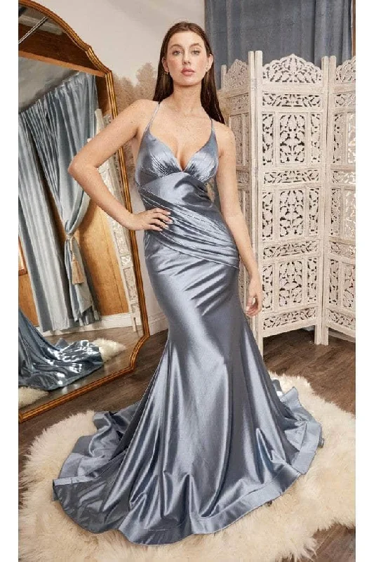 Lace - trimmed wedding guest dresses in blush pinkCinderella Divine - CH236 Open Back Ruched Satin Evening Gown Lace - trimmed wedding guest dresses in blush pinkCinderella Divine - CH236 Open Back Ruched Satin Evening Gown