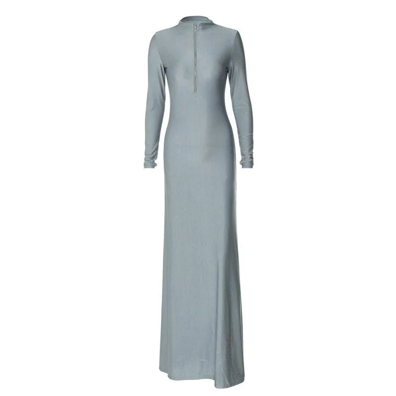 Cocktail dresses with off - the - shoulder designs and beaded accentsBerryBetty - High neck long sleeve zip-up solid maxi dress Cocktail dresses with off - the - shoulder designs and beaded accentsBerryBetty - High neck long sleeve zip-up solid maxi dress