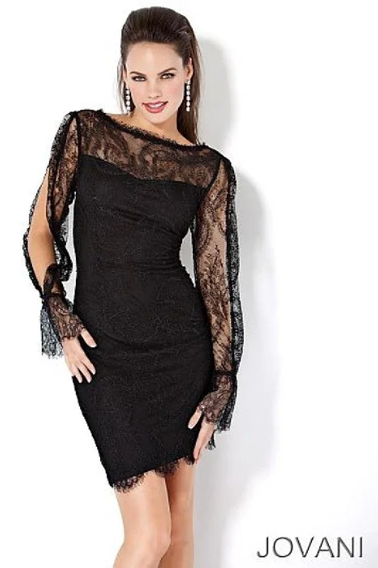 Bodycon dress with a lace - up frontJovani 171125 Lace Long Sleeve Short Cocktail Dress Bodycon dress with a lace - up frontJovani 171125 Lace Long Sleeve Short Cocktail Dress