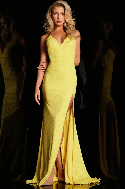 Bodycon dress with a bow accent​Jovani 08153 Prom Spaghetti Strap Long Formal Gown