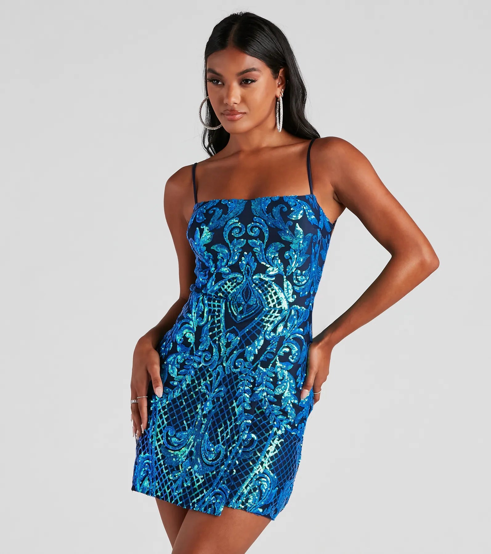 Bodycon dress with a patchwork pattern​Kaylie Sequin Short Party Dress