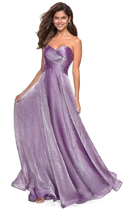 Polka - dot - printed wedding guest dresses with short sleevesLa Femme - 27515 Strapless Sweetheart Metallic Chiffon Prom Dress Polka - dot - printed wedding guest dresses with short sleevesLa Femme - 27515 Strapless Sweetheart Metallic Chiffon Prom Dress