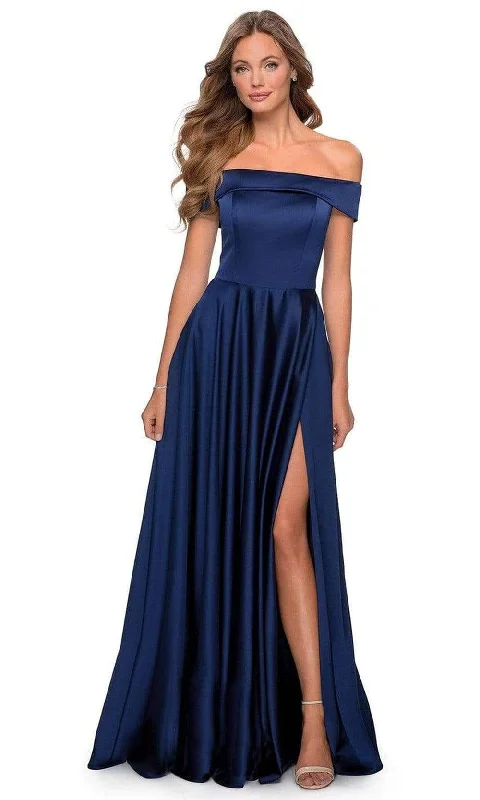 Wedding guest dresses with fringe accents for a bohemian - inspired weddingLa Femme - 28978 Satin Off-Shoulder A-line Modest Prom Gown Wedding guest dresses with fringe accents for a bohemian - inspired weddingLa Femme - 28978 Satin Off-Shoulder A-line Modest Prom Gown