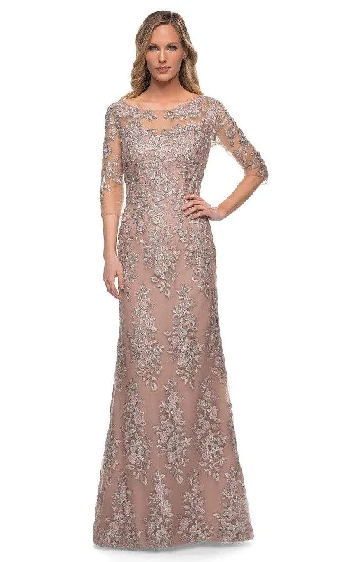 Wedding guest dresses with button - down fronts and A - line silhouettesLa Femme - 29225 Illusion Embroidered Formal Long Mother of the Bride Dress Wedding guest dresses with button - down fronts and A - line silhouettesLa Femme - 29225 Illusion Embroidered Formal Long Mother of the Bride Dress