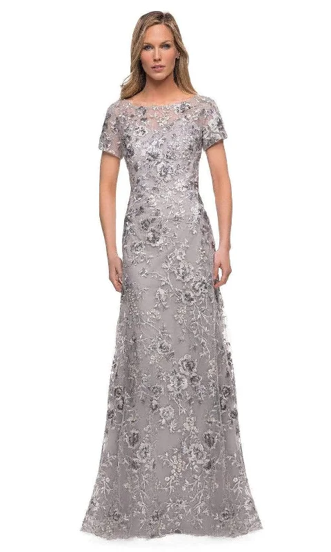 Sleeveless wedding guest dresses with ruffled hemsLa Femme - 29281 Floral Embroidered A-line Mother of the Groom Gown Sleeveless wedding guest dresses with ruffled hemsLa Femme - 29281 Floral Embroidered A-line Mother of the Groom Gown