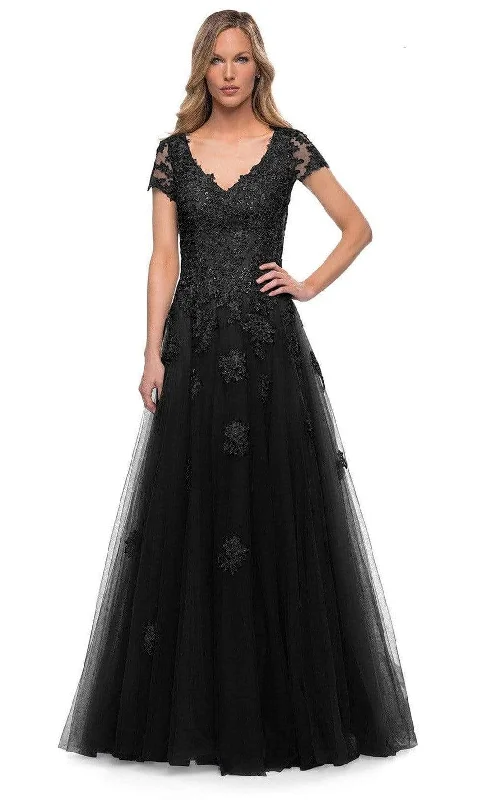 Asymmetric - hem wedding guest dresses in metallic huesLa Femme - 29380 Lace Appliques A-Line Mother of the Groom Dress Asymmetric - hem wedding guest dresses in metallic huesLa Femme - 29380 Lace Appliques A-Line Mother of the Groom Dress