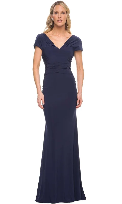 Wedding guest dresses with high - low hems and floral appliquesLa Femme 29998 - Pleated Short Sleeve Evening Dress Wedding guest dresses with high - low hems and floral appliquesLa Femme 29998 - Pleated Short Sleeve Evening Dress
