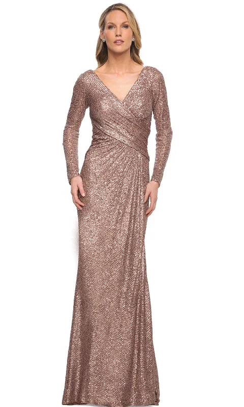 Wedding guest dresses with cut - out details and midi lengthsLa Femme 30310 - Sequined Long Sleeves V-Neck Gown Wedding guest dresses with cut - out details and midi lengthsLa Femme 30310 - Sequined Long Sleeves V-Neck Gown
