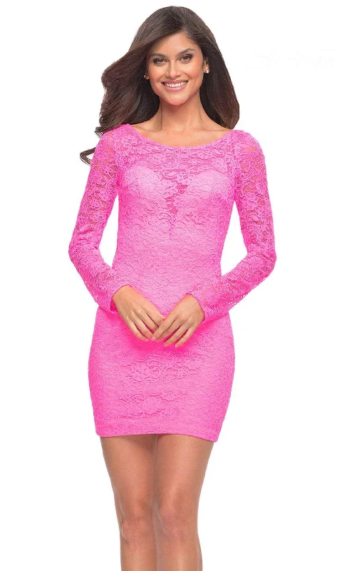 Ribbed - texture cocktail dresses with a cap - sleeve designLa Femme 30354 - Long Sleeve Lace Cocktail Dress Ribbed - texture cocktail dresses with a cap - sleeve designLa Femme 30354 - Long Sleeve Lace Cocktail Dress
