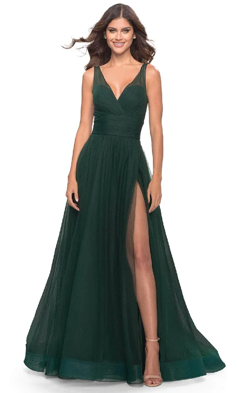 Polka - dot - printed wedding guest dresses with short sleevesLa Femme 31149 - Ruched A-line Tulle Long Dress Polka - dot - printed wedding guest dresses with short sleevesLa Femme 31149 - Ruched A-line Tulle Long Dress