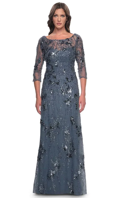 Maxi wedding guest dresses with floral prints for summer weddingsLa Femme 31458 - Quarter Sleeve Rhinestone Embellished Evening Gown Maxi wedding guest dresses with floral prints for summer weddingsLa Femme 31458 - Quarter Sleeve Rhinestone Embellished Evening Gown