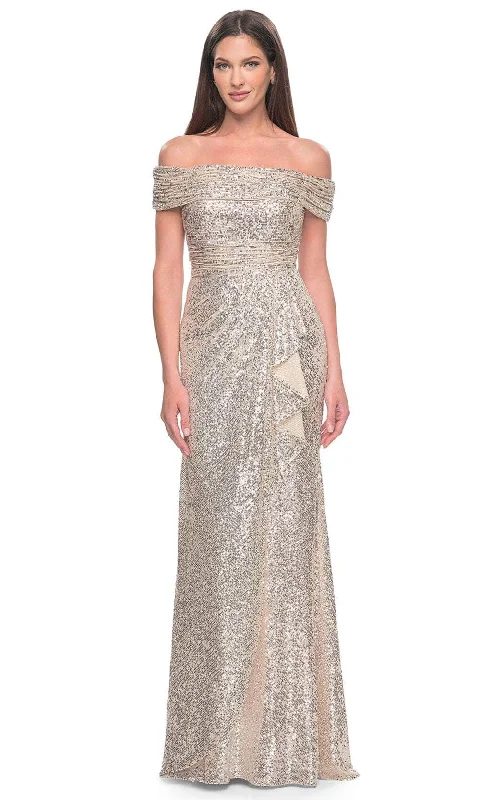 Halter - neck wedding guest dresses with beaded strapsLa Femme 31772 - Sequin Off-Shoulder Evening Dress Halter - neck wedding guest dresses with beaded strapsLa Femme 31772 - Sequin Off-Shoulder Evening Dress