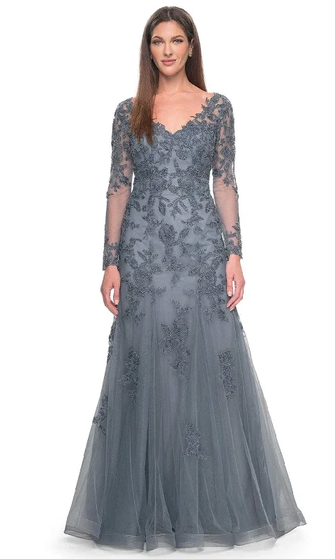 Off - the - shoulder wedding guest dresses in chiffonLa Femme 31887 - V-Neck Beaded Formal Dress Off - the - shoulder wedding guest dresses in chiffonLa Femme 31887 - V-Neck Beaded Formal Dress
