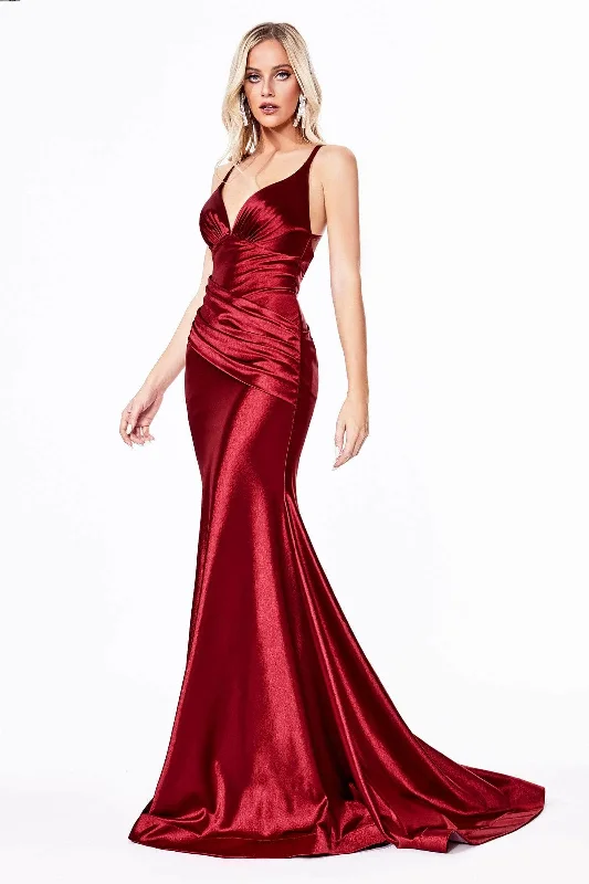 Off - the - shoulder wedding guest dresses in chiffonLadivine CH236 - Open Back Ruched Satin Long Gown Off - the - shoulder wedding guest dresses in chiffonLadivine CH236 - Open Back Ruched Satin Long Gown