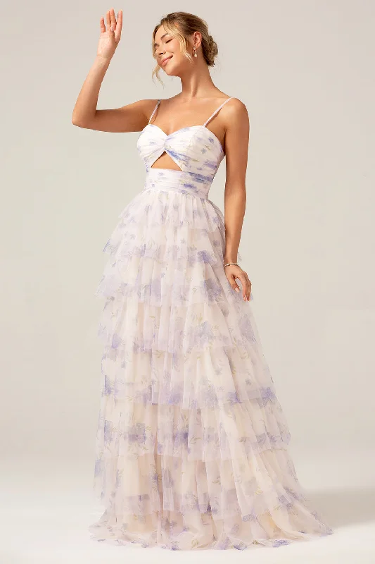 Cocktail dresses with a pleated skirt and a square necklineLavender Flower Princess Spaghetti Straps Tiered Prom Dress Cocktail dresses with a pleated skirt and a square necklineLavender Flower Princess Spaghetti Straps Tiered Prom Dress