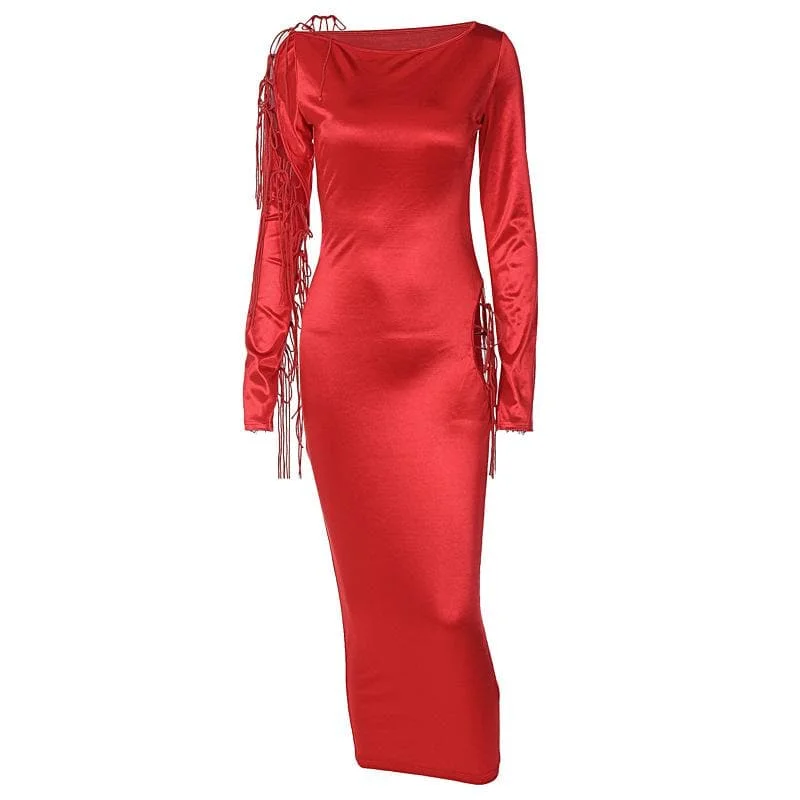 Sheer cocktail dresses with a lining and a short hemBerryBetty - Long sleeve solid satin hollow out self tie crewneck midi dress Sheer cocktail dresses with a lining and a short hemBerryBetty - Long sleeve solid satin hollow out self tie crewneck midi dress