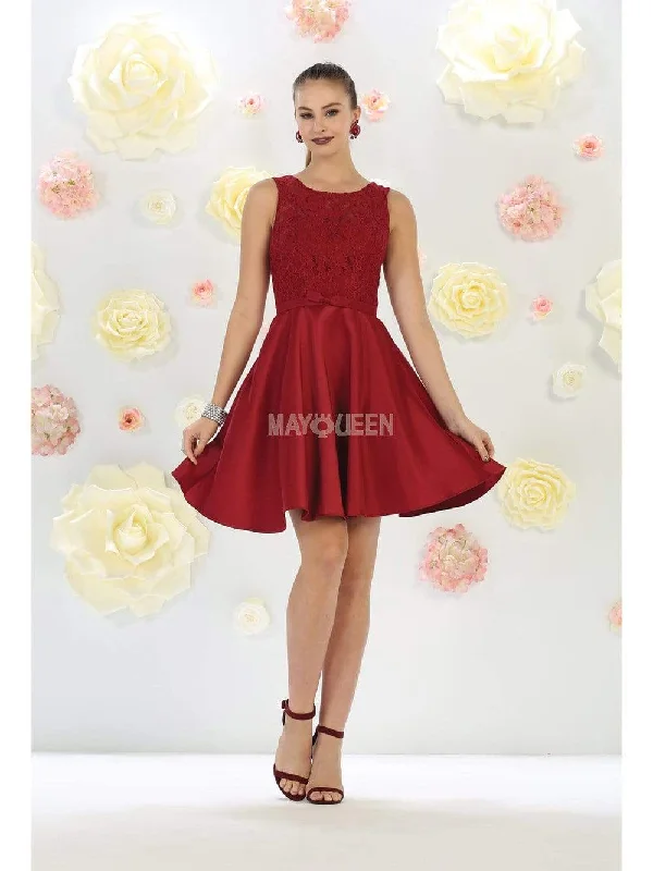 Cocktail dresses with a wrap - front style and a long - length optionMay Queen - MQ1268 Illusion Two Piece Lace and Tulle Cocktail Dress Cocktail dresses with a wrap - front style and a long - length optionMay Queen - MQ1268 Illusion Two Piece Lace and Tulle Cocktail Dress