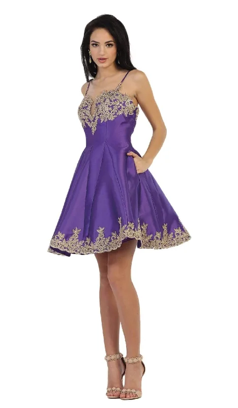 Cocktail dresses with a cut - out detail and a body - con fitMay Queen - MQ1445 Gilded Lace Applique Mikado Cocktail Dress Cocktail dresses with a cut - out detail and a body - con fitMay Queen - MQ1445 Gilded Lace Applique Mikado Cocktail Dress
