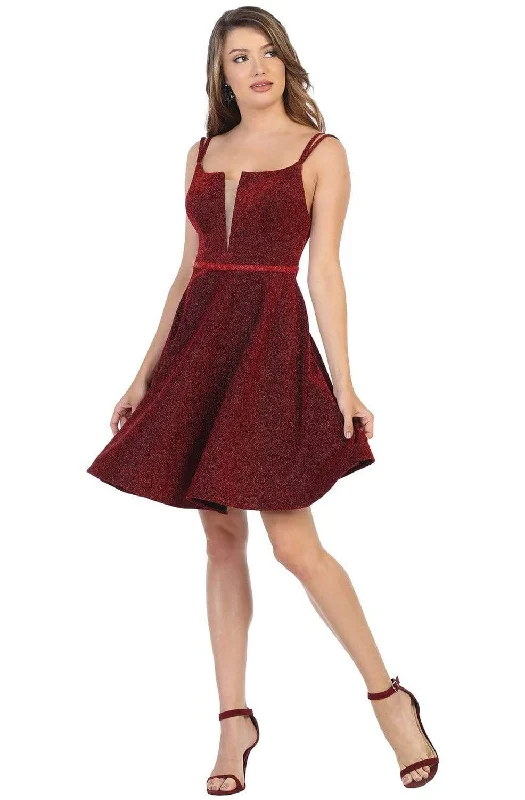 Cocktail dresses with an abstract print and a high - low hemlineMay Queen - MQ1697 Deep V-neck A-line Cocktail Dress Cocktail dresses with an abstract print and a high - low hemlineMay Queen - MQ1697 Deep V-neck A-line Cocktail Dress