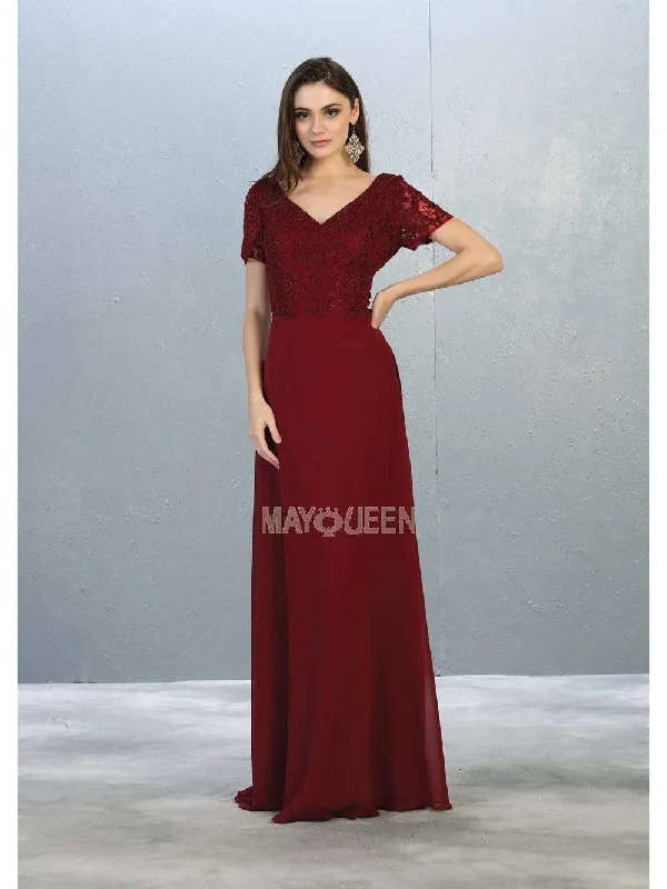 Plaid wedding guest dresses in muted colors for a fall weddingMay Queen - MQ1782 Short Sleeve Appliqued V-Neck Long Dress Plaid wedding guest dresses in muted colors for a fall weddingMay Queen - MQ1782 Short Sleeve Appliqued V-Neck Long Dress