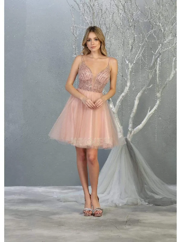 Long - cocktail dresses with a slit and a fitted bodiceMay Queen - MQ1800 Embellished Deep V-neck A-line Dress Long - cocktail dresses with a slit and a fitted bodiceMay Queen - MQ1800 Embellished Deep V-neck A-line Dress