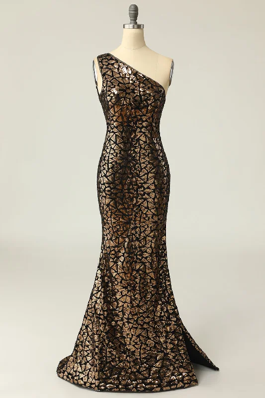 Cocktail dresses with a keyhole back and a midi - lengthMermaid One Shouler Dark Gold Sequins Prom Dress Cocktail dresses with a keyhole back and a midi - lengthMermaid One Shouler Dark Gold Sequins Prom Dress
