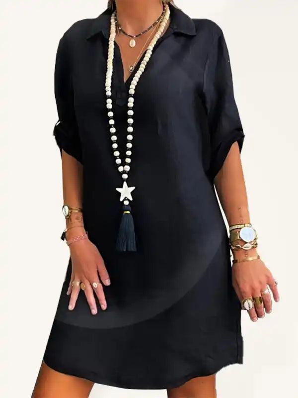 Mini cocktail dresses with a cold - shoulder ruffled sleeveNew daily casual cotton short-sleeved shirt dress