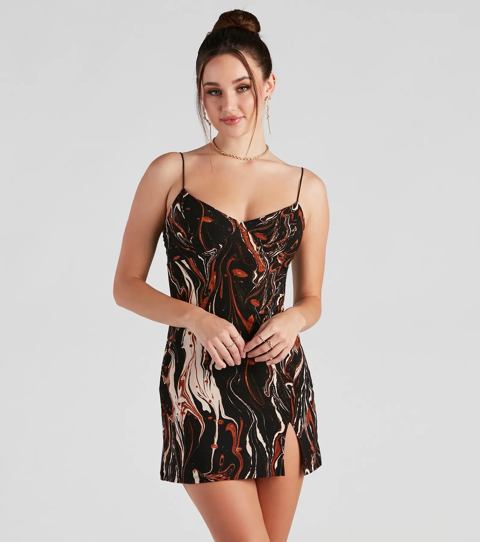 Plus - size bodycon dress for a flattering fit​Perfect Swirls V-Neck Mini Dress