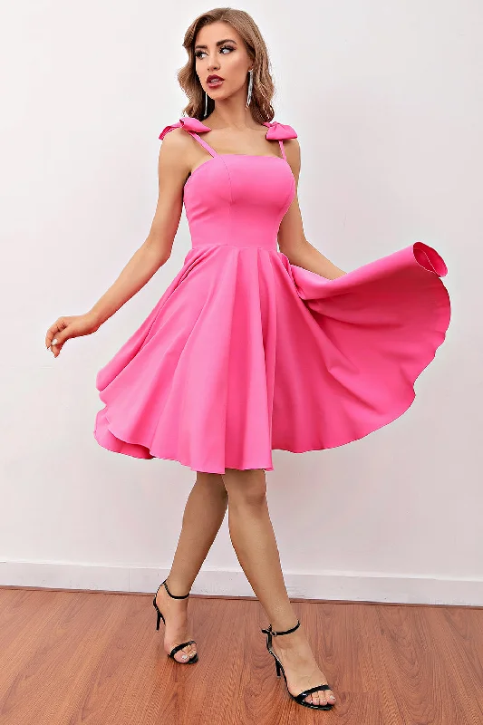 Mini cocktail dresses with a pleated bodice and a spaghetti - strap backPink Short Cocktail Dress with Bow Mini cocktail dresses with a pleated bodice and a spaghetti - strap backPink Short Cocktail Dress with Bow