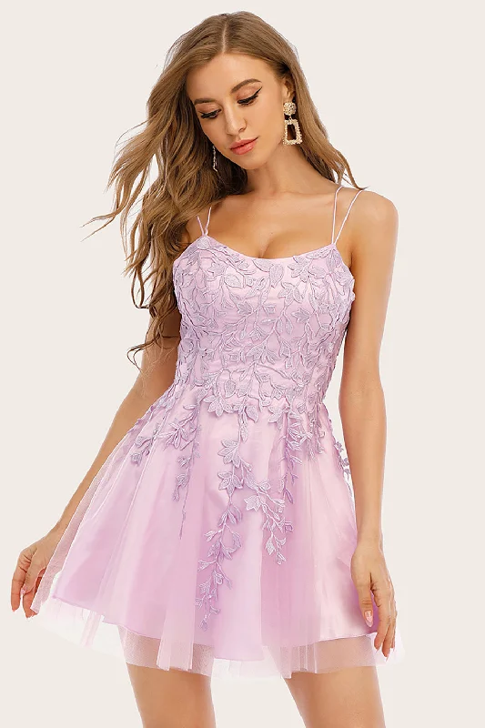 Cocktail dresses with a pom - pom trim and a short - sleeved stylePink Spaghetti Straps Homecoming Dress Cocktail dresses with a pom - pom trim and a short - sleeved stylePink Spaghetti Straps Homecoming Dress