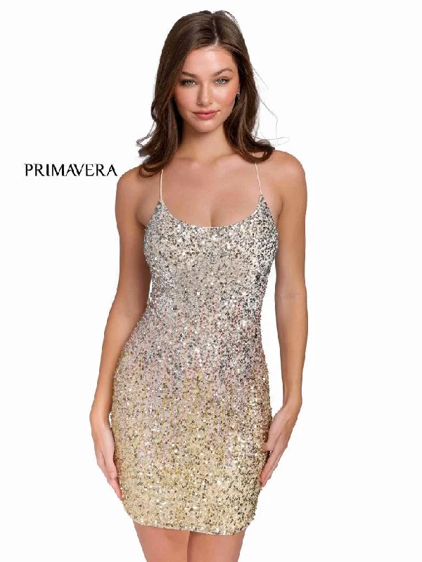 Sleeveless bodycon dress for summer parties​Primavera Couture Short Fitted Sexy Prom Dress 3833