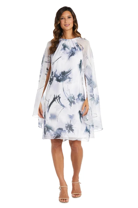 Animal - print cocktail dresses with a V - neck for a fierce lookR&M Richards 9239P Short Petite Chiffon Cape Dress Animal - print cocktail dresses with a V - neck for a fierce lookR&M Richards 9239P Short Petite Chiffon Cape Dress