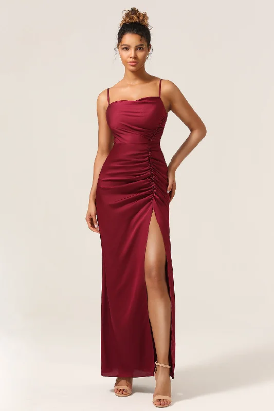 Lace - and - tulle wedding guest dresses with sweetheart necklinesSimple Mermaid Spaghetti Straps Burgundy Long Bridesmaid Dress with Split Front Lace - and - tulle wedding guest dresses with sweetheart necklinesSimple Mermaid Spaghetti Straps Burgundy Long Bridesmaid Dress with Split Front