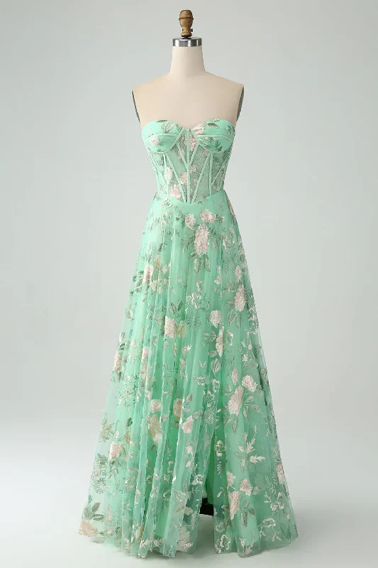 Sequined cocktail dresses with a mermaid silhouetteGreen A Line Sweetheart Printed Corset Prom Dress with Slit Sequined cocktail dresses with a mermaid silhouetteGreen A Line Sweetheart Printed Corset Prom Dress with Slit