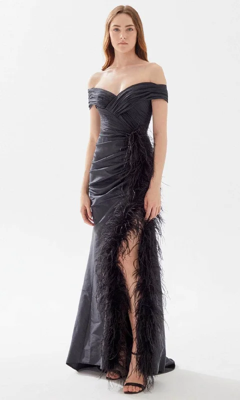 A - line cocktail wedding guest dresses in pastel colorsTarik Ediz 52112 - Ruched and Feathered Evening Gown A - line cocktail wedding guest dresses in pastel colorsTarik Ediz 52112 - Ruched and Feathered Evening Gown