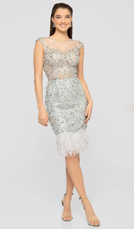Satin - lined cocktail dresses with a lace outer layerTerani Couture - 1911C9024 Embellished Illusion Jewel Feathered Dress Satin - lined cocktail dresses with a lace outer layerTerani Couture - 1911C9024 Embellished Illusion Jewel Feathered Dress