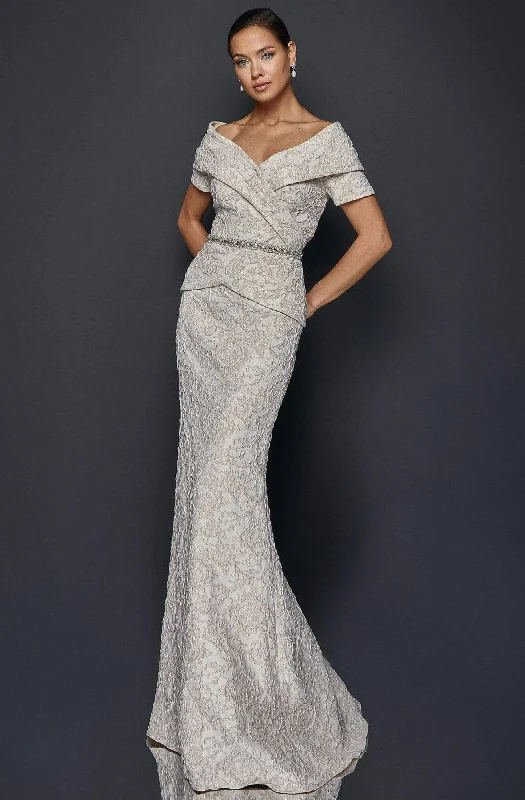 Strapless wedding guest dresses with rhinestone - studded bodicesTerani Couture - 1921M0727 Off-Shoulder V-Neck Mother of the Groom Sheath Gown Strapless wedding guest dresses with rhinestone - studded bodicesTerani Couture - 1921M0727 Off-Shoulder V-Neck Mother of the Groom Sheath Gown