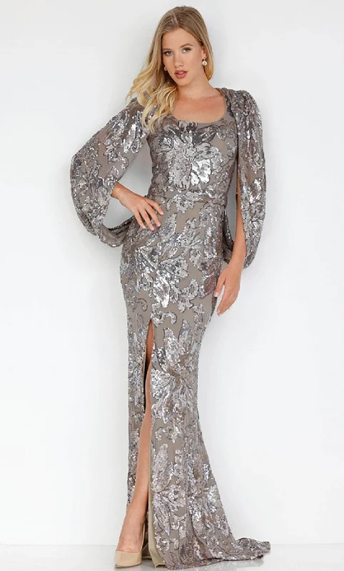 Metallic wedding guest dresses for a glamorous weddingTerani Couture 231M0356 - Modified Sleeve Floral Sequined Gown Metallic wedding guest dresses for a glamorous weddingTerani Couture 231M0356 - Modified Sleeve Floral Sequined Gown